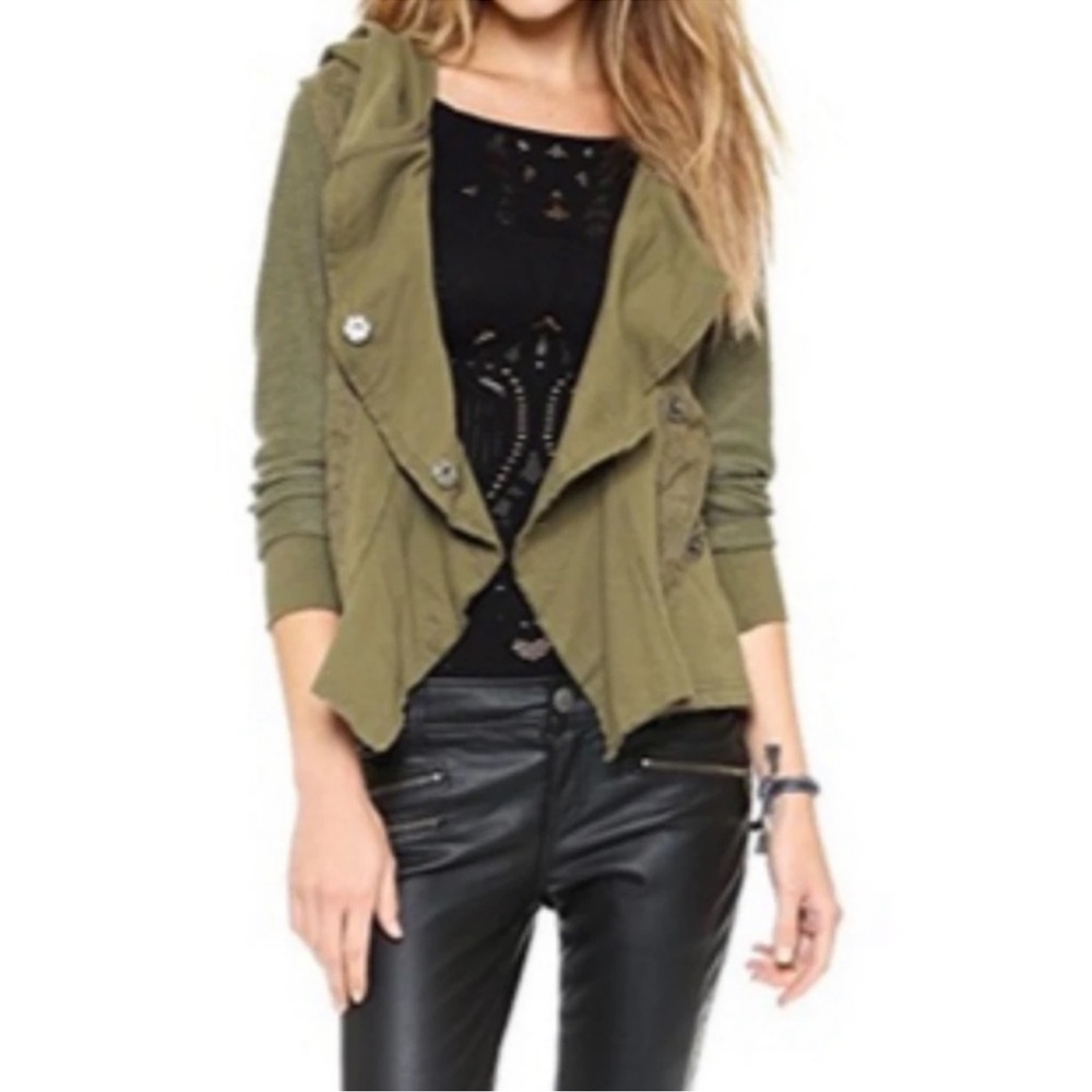 Free People Clementine Lace Insert Hoodie- Green- Size XS